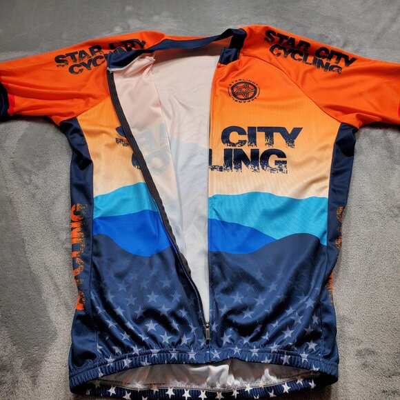 Starlight Active Club Full Zip 3 Pockets Star City Cycling Orange Blue Men Sz L - Picture 5 of 15